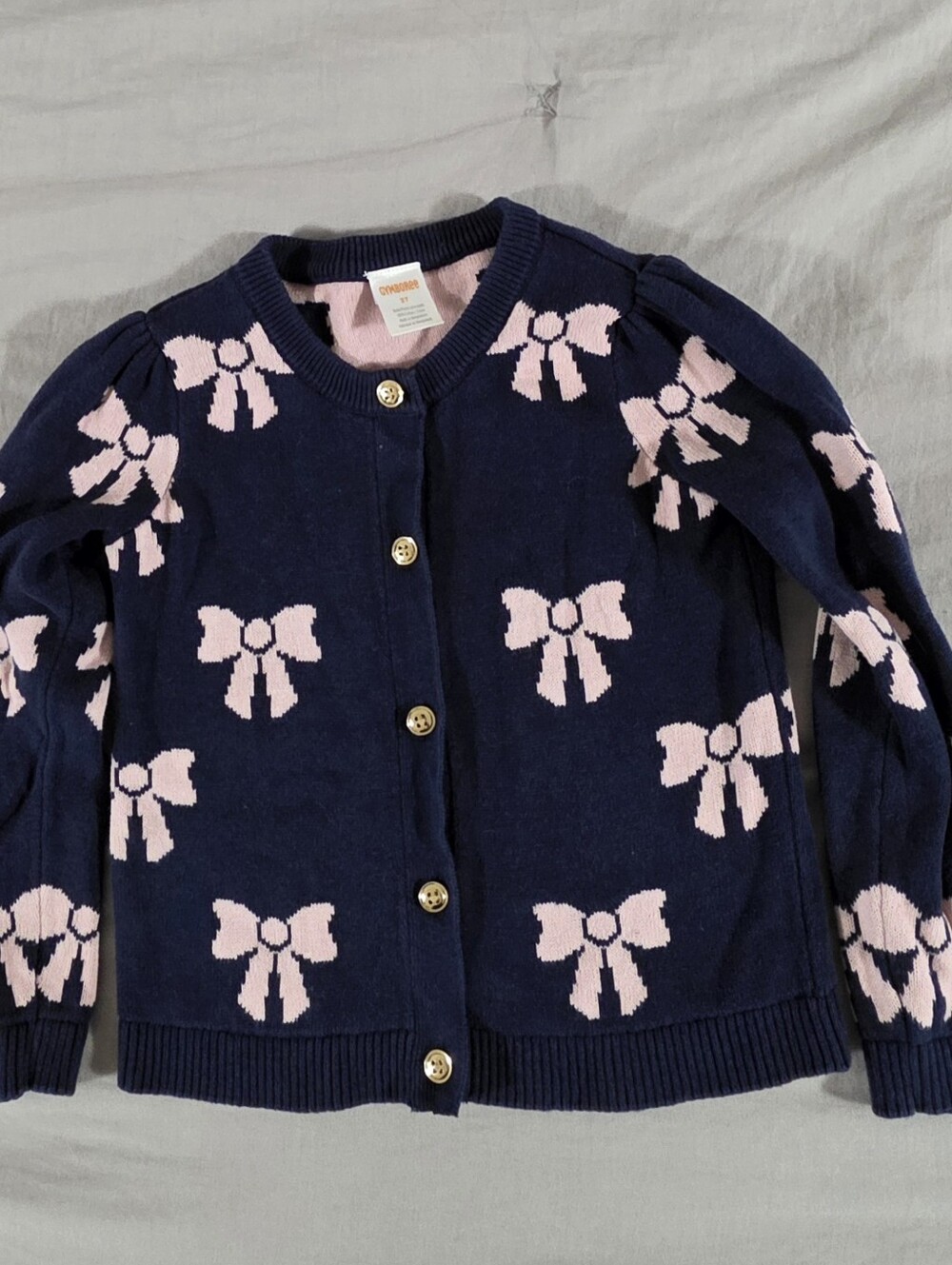 Gymboree Toddler Girls Navy Blue and Pink Bow Cardigan Sweater Size 3T